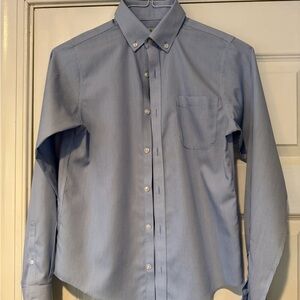 Boys Blue Button-Down Shirt. Like new blue and white tiny check. Modern fit.